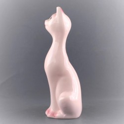 Statuette Figurine Chat Rose En Porcelaine Cm